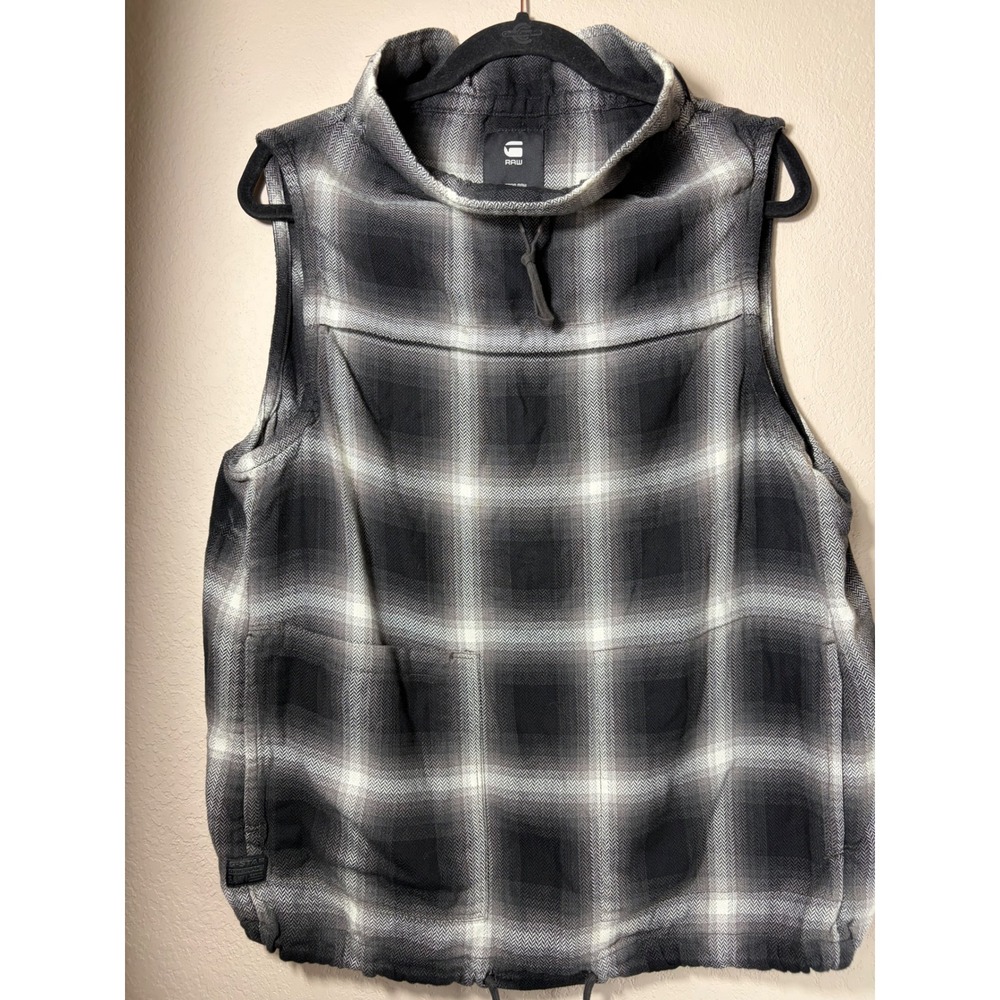 G-Star Raw Mens Plaid Herringbone Sleeveless Pullover Vest Grey Black XXL